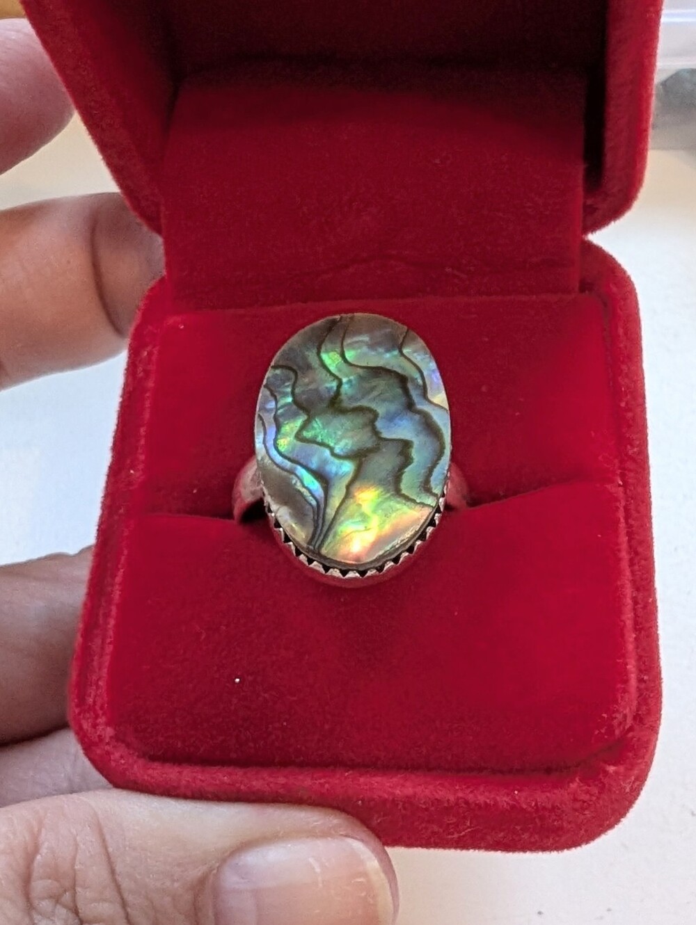 Vintage Handcrafted Abalone Shell In Sterling Silver Super Reflective Iridescent